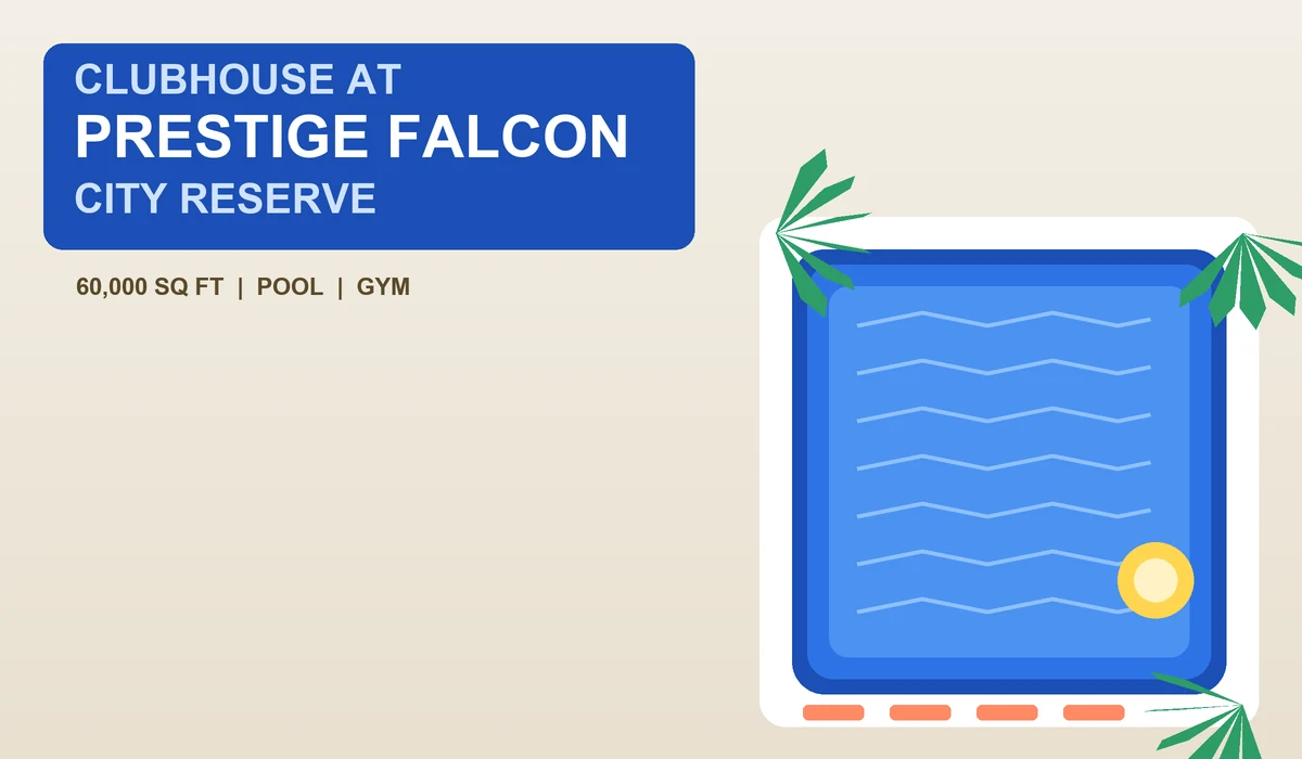 Clubhouse at Prestige Falcon City Reserve - top-down sapphire rooftop pool with white loungers and palm leaves