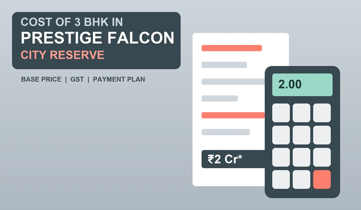 Cost of 3 BHK in Prestige Falcon City Reserve - slate grey calculator with coral cost sheet lines
