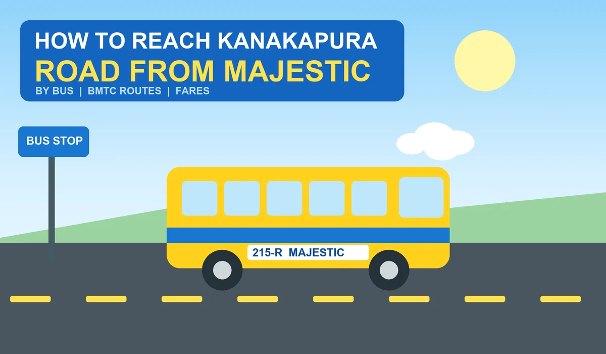 How to reach Kanakapura Road from Majestic by bus - yellow city bus on a road under a bright blue sky