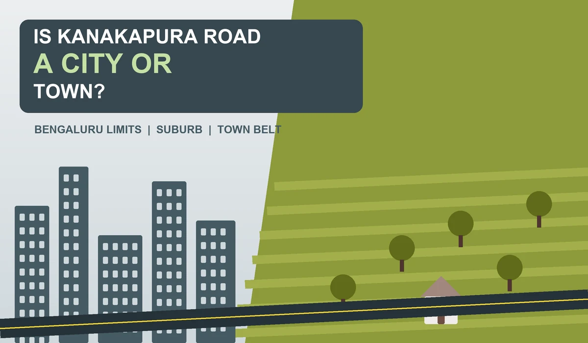 Is Kanakapura Road a city or town - split map with grey city grid on one side and olive green fields on the other